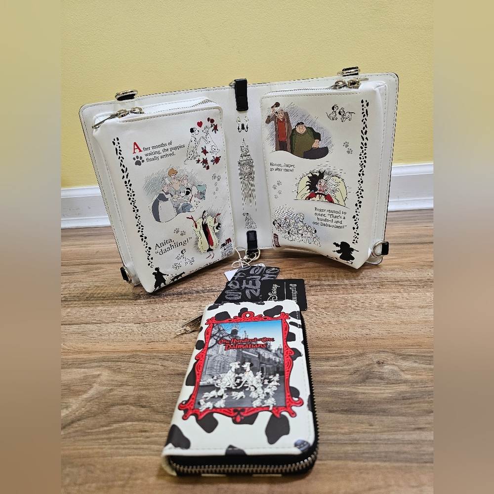 Loungefly 101 Dalmatians Book Convertible Crossbody Bag/Backpack and a wallet - Picture 2 of 9